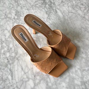 Montreal - Dune London - Tan woven square toe heeled mule sandals
